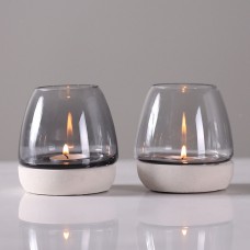 Nordic Style Tealight Holder Glass Cup Candle Holder Cement Base Terrarium   173393543626